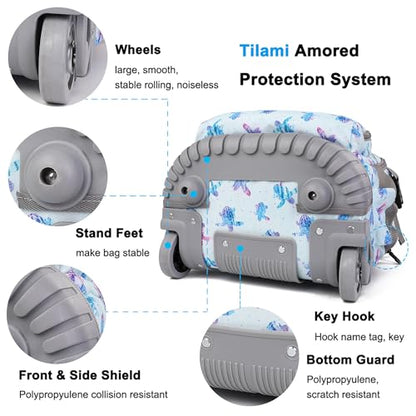 Tilami Rolling Backpack, 18 inch Shoulder Drop, Concealed Pockets and Wheel Cover, Laptop Backpack for Boys and Girls, Turtle Blue - color: Turtle Blue