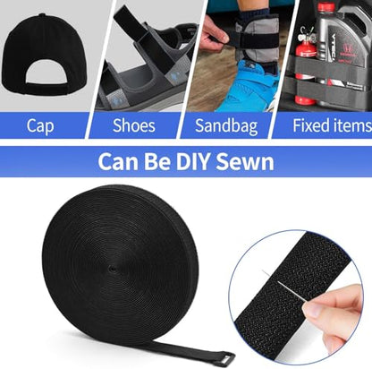 1.5In x 39Ft Cinch Straps Nylon Heavy Duty with 50 Buckles, Cut to Length, Black Hook and Loop Straps, Reusable Long Cable Ties for Storage and Cord Organizer - size: 1.5In x39Ft Black