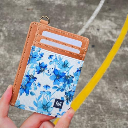 Credit Card Holder Wallet Women RFID Blocking Slim Wallet Front Pocket - color: Blue Flowers