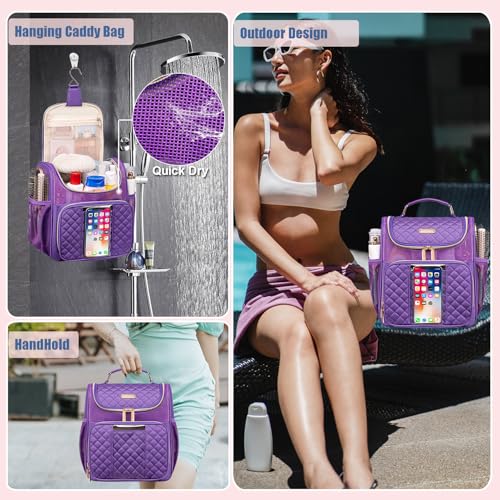 Otevan Large Toiletry Bag for Women Men,Quick Dry Hanging Toiletry Bag - color: Purple