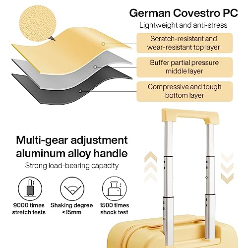 mixi Carry on Luggage, Suitcase with Spinner Wheels 16in Luggage Hardshell Lightweight Rolling Suitcases PC with Cover & TSA Lock, Lark Yellow - color: Lark Yellow, size: 16in Carry on