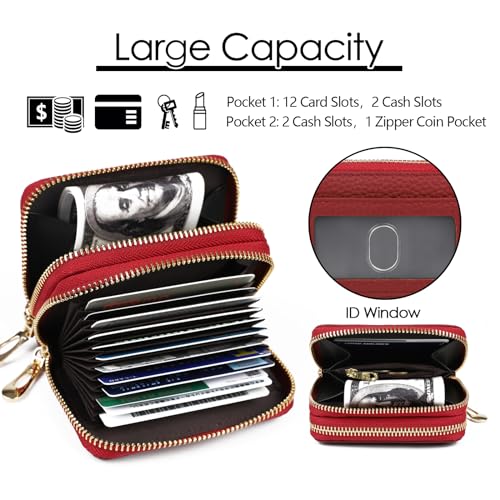 imeetu RFID Credit Card Holder, Small Card Wallet Women, Leather Card Case - color: Max - Red, size: Max