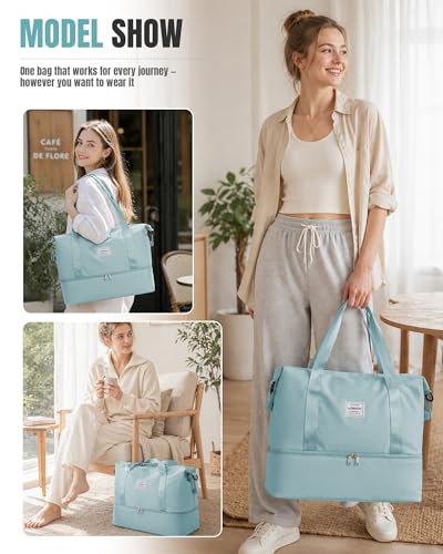 Weekender Bags for Women Travel Weekend Overnight Bag with Shoe Compartment - color: A -Light Blue