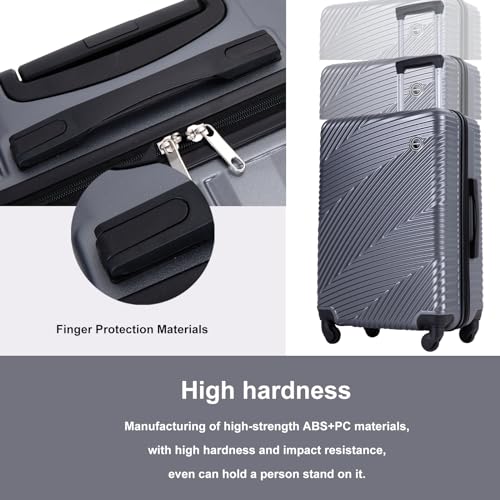 Tripcomp Luggage Sets Wear-Resistance Hardside Lightweight Suitcase Double Spinner Wheels, TSA Lock,Two Hooks, Scratch-resistant Carry-on,3 Piece Set(20inch 24inch 28inch) (Gray) - color: Gray-1, size: 3 piece set