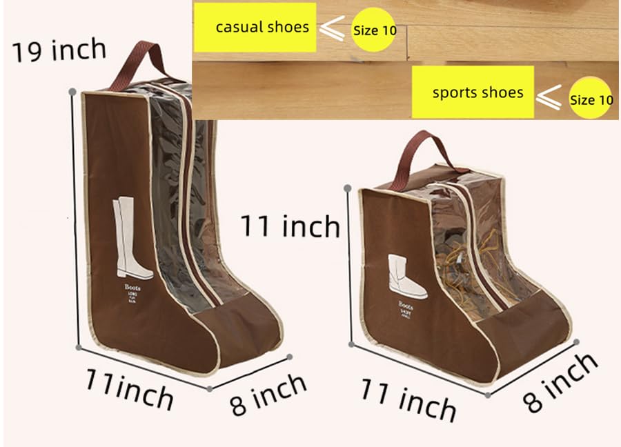 Rikyo 2 Set Brown Boots Bags with Clear Window, 11x19 Inch,Portable - color: Brown -Tall