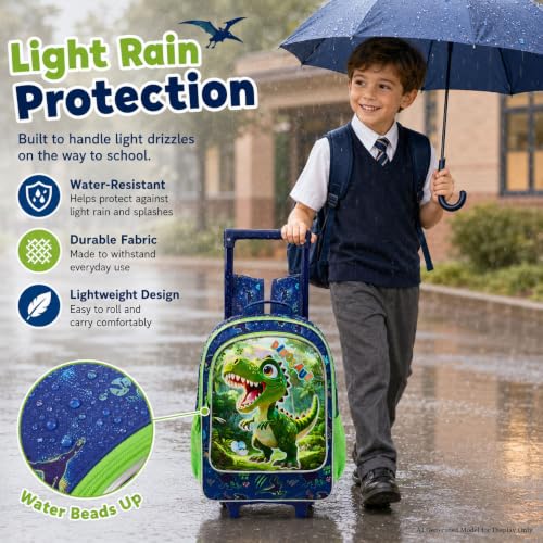 KLFVB Rolling Backpack for Girls Boys, Kids Roller Wheels School Bookbag with Lunch Bag, Wheeled School Bag for Children - color: Uv Priting Cute Dinosaur Rolling Backpack Set