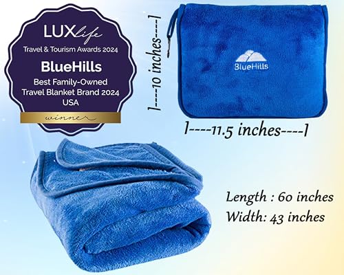 BlueHills Premium Soft Travel Blanket Pillow Plush Airplane, Car Royal Blue - color: Royal-1pk-t003