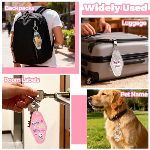 LOTMER 20/30/40/80 PCS Hotel Keychain Blank with Key Rings, 60 Colors Motel Key Chains for DIY Keychains - color: Clear-40