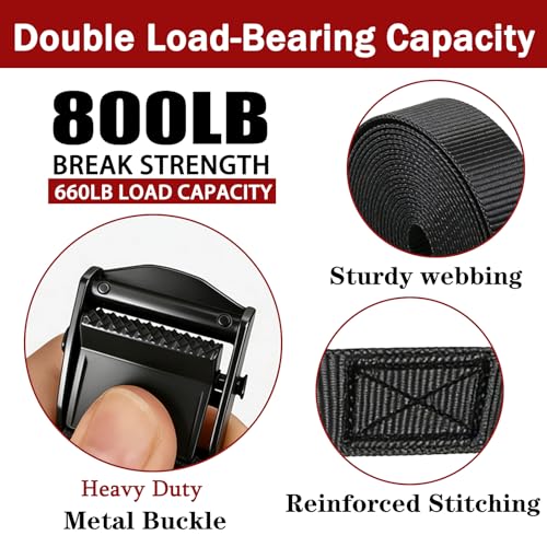 Lashing Straps with Buckles, 4Pack, 1 Inch × 12 Feet, Cargo Tie-Down Strap - color: black, size: 12Ft
