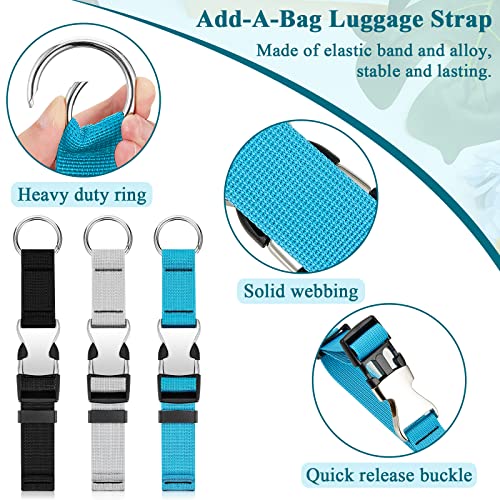 3 Pcs Add a Bag Luggage Straps for Suitcases, Connector Straps - color: Black, Blue and Grey