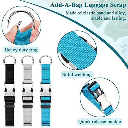 3 Pcs Add a Bag Luggage Straps for Suitcases, Connector Straps - color: Black, Blue and Grey