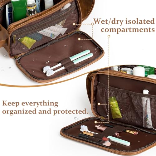 Travel Toiletry Bag For Mens PU Leather Engraved Initials (Yellow Brown O) - color: Brown, style: O