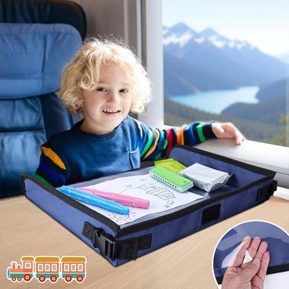 Kids Tray Table Cover, Airplane Tray Cover with Pockets - color: Navy Blue