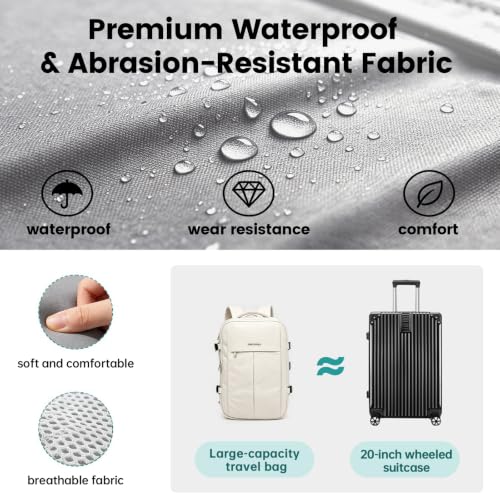 Expandable 42L Travel Carry-On Backpack with USB Port, Beige