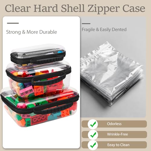 3 Pack Clear Hard Shell Zipper Storage Case Deep Capacity Organizer Pouches - color: Black