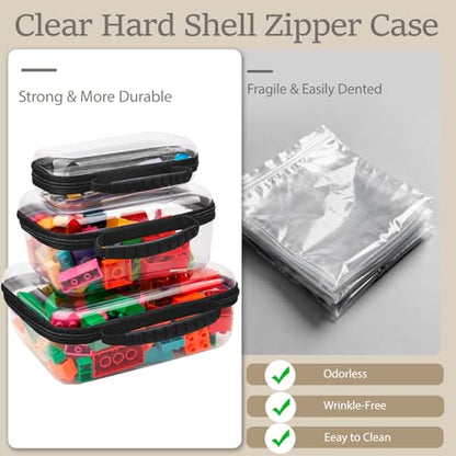 3 Pack Clear Hard Shell Zipper Storage Case Deep Capacity Organizer Pouches - color: Black