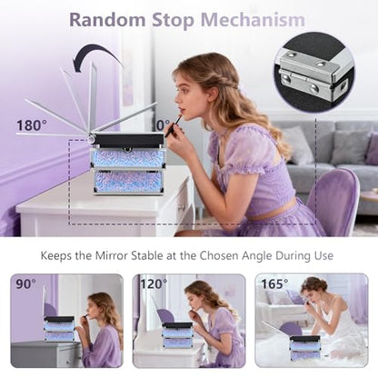 Joligrace Makeup Case Organizer Makeup Box Cosmetic Train Case with Mirror - color: Shiny Purple