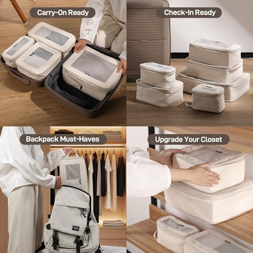 EPICKA TripCozy Compression Packing Cubes, 6 Set, Beige - color: Beige, size: Set of 6