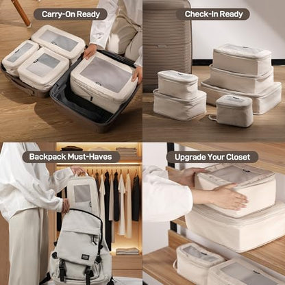 EPICKA TripCozy Compression Packing Cubes, 6 Set, Beige - color: Beige, size: Set of 6
