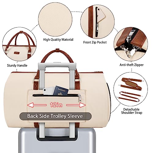 Convertible 2-in-1 Garment Bags for Travel with Waterproof Shoe Compartment - color: A-off White