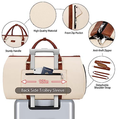 Convertible 2-in-1 Garment Bags for Travel with Waterproof Shoe Compartment - color: A-off White