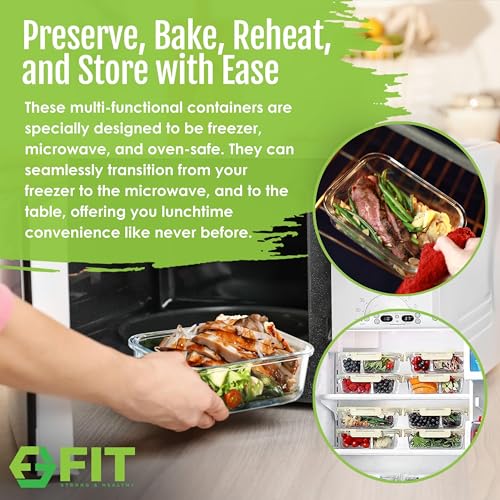 Glass Meal Prep Containers 2 & 3 Compartments Leak-Proof Lids 32 oz 4 Pack - color: Beige (2,3 compartment - 4 pack, 32oz)