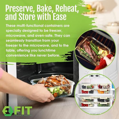 Glass Meal Prep Containers 2 & 3 Compartments Leak-Proof Lids 32 oz 4 Pack - color: Beige (2,3 compartment - 4 pack, 32oz)