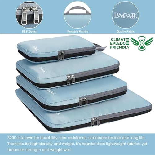 BAGAIL 4 Set/6 Set/8 Set Compression Packing Cubes Travel Accessories Expandable Packing Organizers (Cloth Pattern, 4-Dusty Blue) - color: 4-Dusty Blue, style: Cloth Pattern
