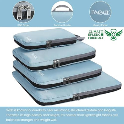 BAGAIL 4 Set/6 Set/8 Set Compression Packing Cubes Travel Accessories Expandable Packing Organizers (Cloth Pattern, 4-Dusty Blue) - color: 4-Dusty Blue, style: Cloth Pattern