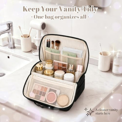 Travel Makeup Bag Cosmetic Organizer Case Standing Makeup Bag（Black） - color: Black