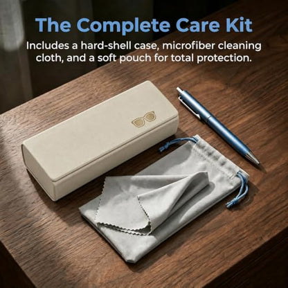 Double Sided Glasses Case Hard Shell,Sunglasses Case & Eyeglass Case with Cleaning Cloth & Storage Pouch - color: Off-white