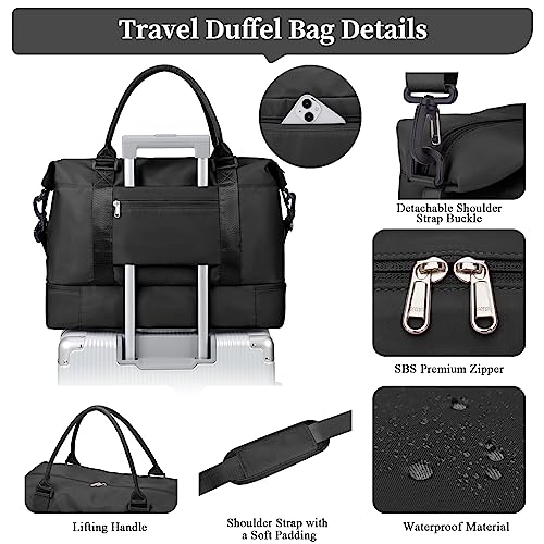Weekender Bags for Women,Personal Item Travel Bag with Shoes Compartment - color: B-Blackn-3PCS-4051, size: Large