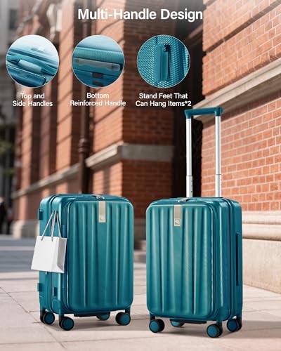 Hanke Top Opening Carry-On - Expandable 16 Inch Airline Approved Spinner - color: Caribbean Blue, size: 20 Inch Expandable