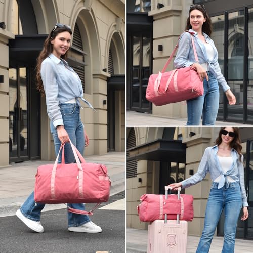 Carry On Luggage 22x14x9 Airline Approved, 40L Gym Duffle Bag for Travel - color: Pink, size: 40L