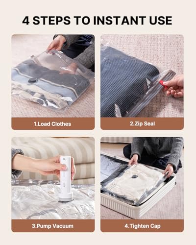 VINTAR 12 Pack Vacuum Seal Bags for Clothing Travel with Wireless Pump - size: 12 Combo+Cordless Pump