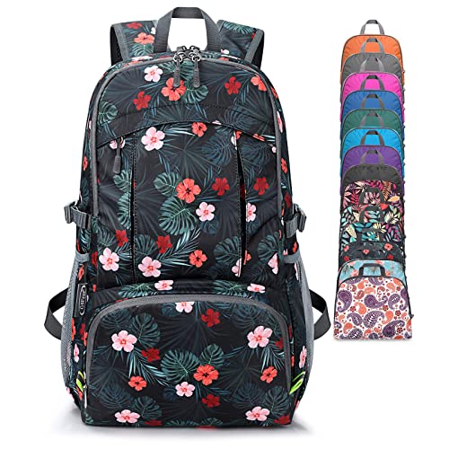 G4Free 40L Lightweight Packable Hiking Backpack, Waterproof Travel Daypack - color: Flower Black