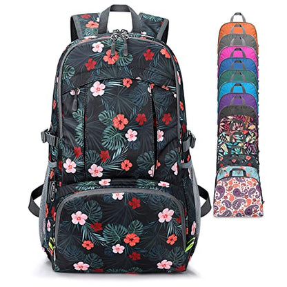 G4Free 40L Lightweight Packable Hiking Backpack, Waterproof Travel Daypack - color: Flower Black