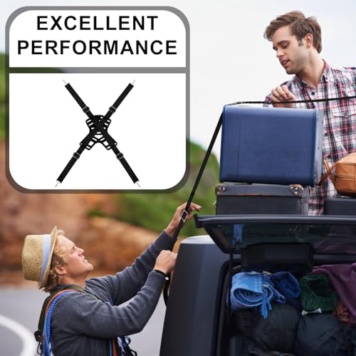 Elastic Bungee Strap, 4-Way Flat Bungee Cord with Hooks Adjustable Tie Down Bungee Cords Luggage Bungee Strap Bike Rack Bungee for Securing Luggage Items