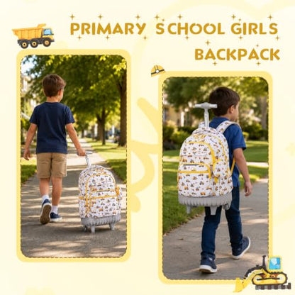 3 PCS Truck Rolling Backpack for Boys Girls with Lunch Bag - color: Grey Truck