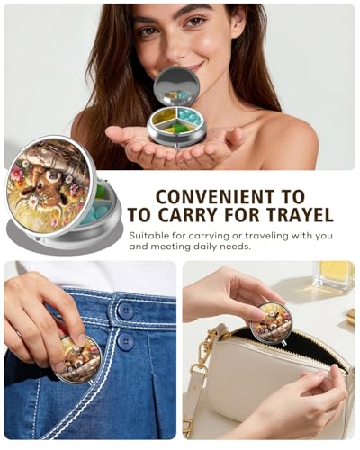 LRITER Pill Case, 3 Compartment Portable Travel Pill Box, Pillbox Organizer - color: Calf