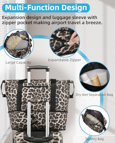 LARVENDER Expandable Carry on Luggage 20inch Suitcase with Wheels, Cheetah - color: Cheetah, size: 3 Piece Set (20/DB/TB)
