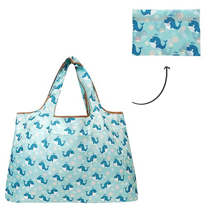 allydrew Large Foldable Tote Nylon Reusable Grocery Bags, Blue Whales - color: Blue Whales