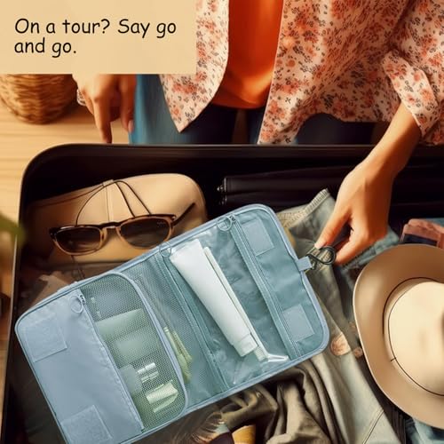 Hanging Toiletry Bag Travel Waterproof Makeup Organizer for Women Men(Blue) - color: Blue