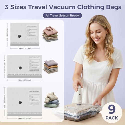 Travel Vacuum Bags with Electric Pump, 80% Space Saver, 9-Piece - style: 9 Combo Travel Size
