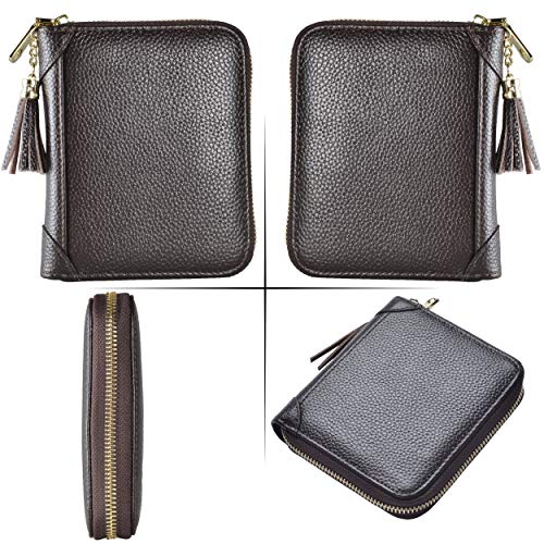 Easyoulife Womens Credit Card Holder Wallet Zip Leather Card Case RFID Blocking (Coffee) - color: Coffee