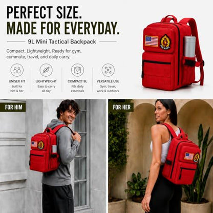 9L Mini Tactical Backpack, Small Hiking Travel Pack for Men,Red - color: Red