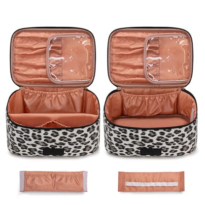 Wrangler Travel Makeup Bag 2pcs Set Cosmetic Bag with Makeup Brush Holder - color: Leopard-Black