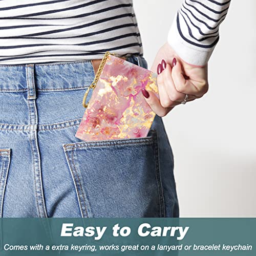 Credit Card Holder, Small RFID Card Wallet for Women, Slim Leather Wallet - color: Gold Pink Marble