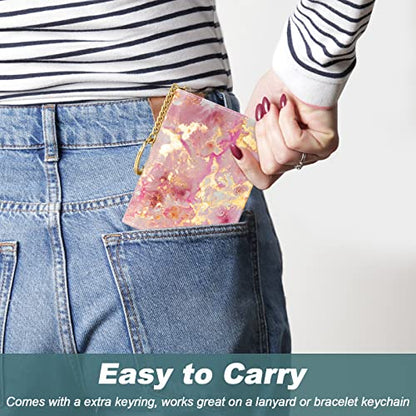 Credit Card Holder, Small RFID Card Wallet for Women, Slim Leather Wallet - color: Gold Pink Marble