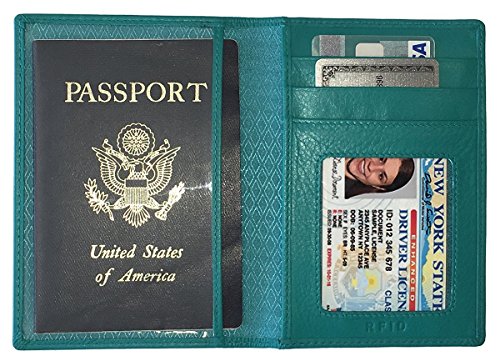 Personalized Monogrammed Teal Leather RFID Passport Wallet - color: Teal, style: Minimalist